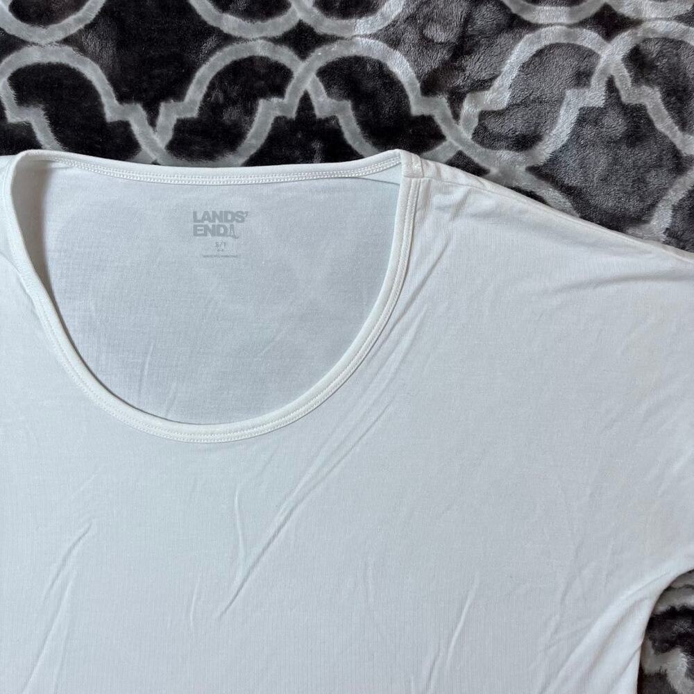 Lands End Plain White T Tee T-Shirt Womens Small S Staple Classic  Rounded Hem - Picture 2 of 6